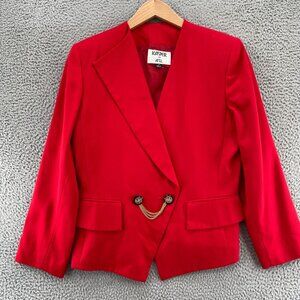 Kasper Blazer Women 14 Red Button Up Asymmetric Pocket Gold Chain Career Office*